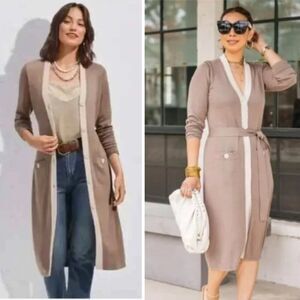 Cabi Size M Genteel Long Duster Cardigan Sweater Brown Button Front Belted